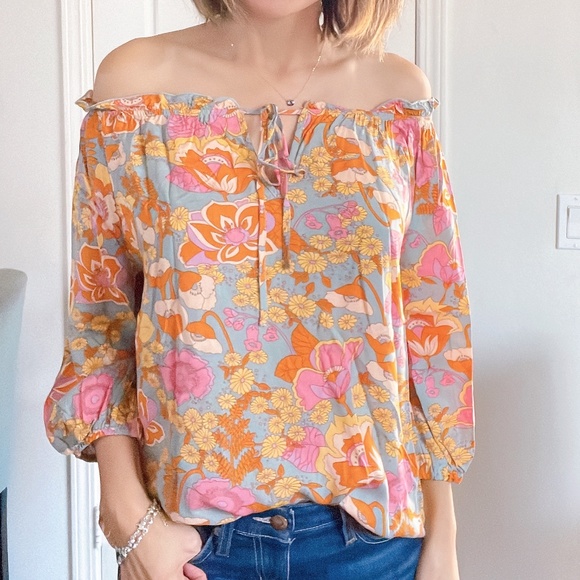 #21 Boho Floral Print Off Shoulder Blouse - Picture 15 of 15